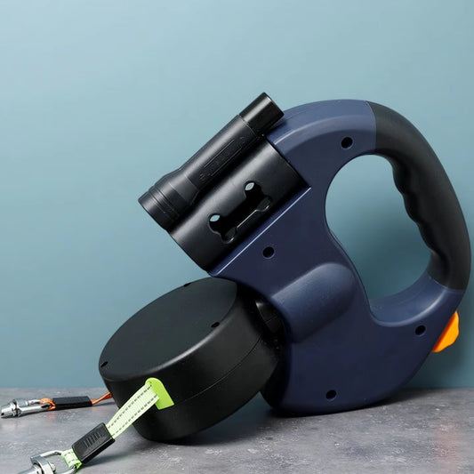 Retractable Dual Dog Leash with LED Light 360 Swivel No Tangle Independent Braking 3M Reflective Leads for Dogs