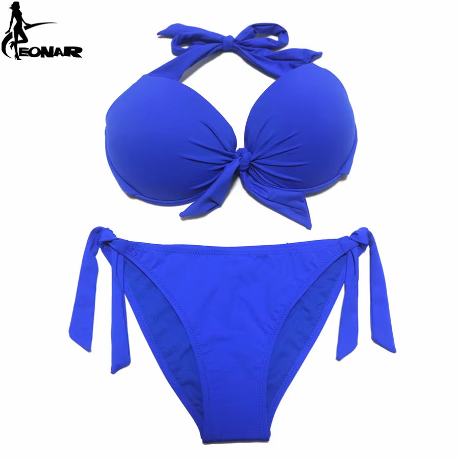 Bikini Push Up para Mujer de Color Sólido | Traje de Baño de Dos Piezas con Top Halter y Braga Ajustable