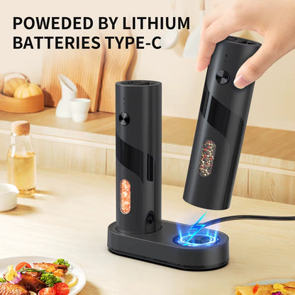 Molinillo Eléctrico Recargable USB para Sal y Pimienta | Grosor Ajustable y Luz LED
