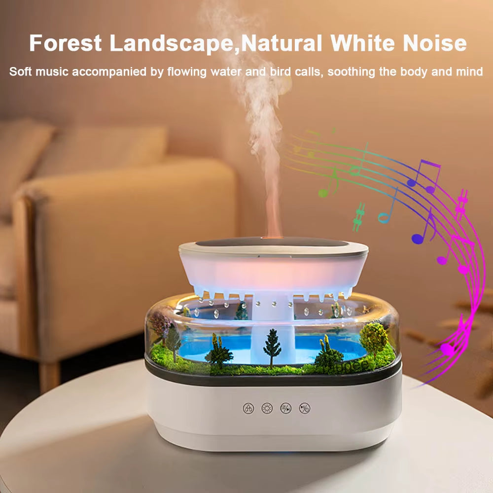 Humidificador Difusor de Aromas Efecto Gota de Lluvia con Luz LED y Ruido Blanco | Difusor Ultrasónico de Aceites Esenciales para Hogar