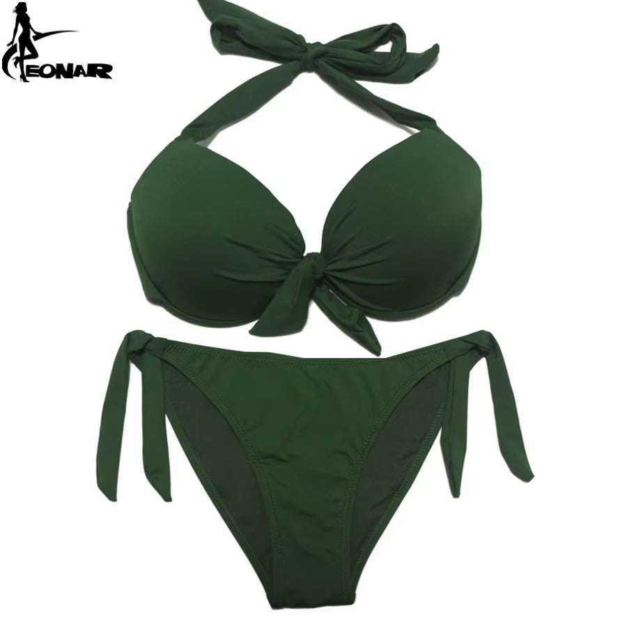 Bikini Push Up para Mujer de Color Sólido | Traje de Baño de Dos Piezas con Top Halter y Braga Ajustable
