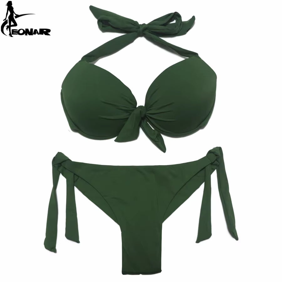 Bikini Push Up para Mujer de Color Sólido | Traje de Baño de Dos Piezas con Top Halter y Braga Ajustable