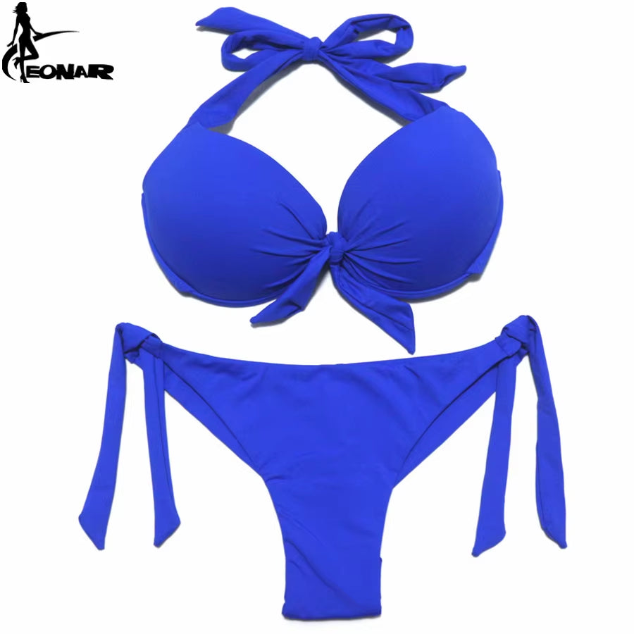 Bikini Push Up para Mujer de Color Sólido | Traje de Baño de Dos Piezas con Top Halter y Braga Ajustable