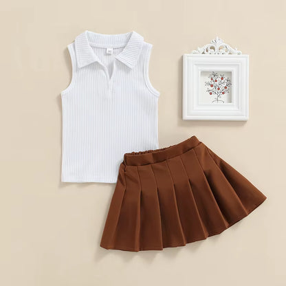 Conjunto Infantil para Niña con Falda Plisada y Top Sin Mangas
