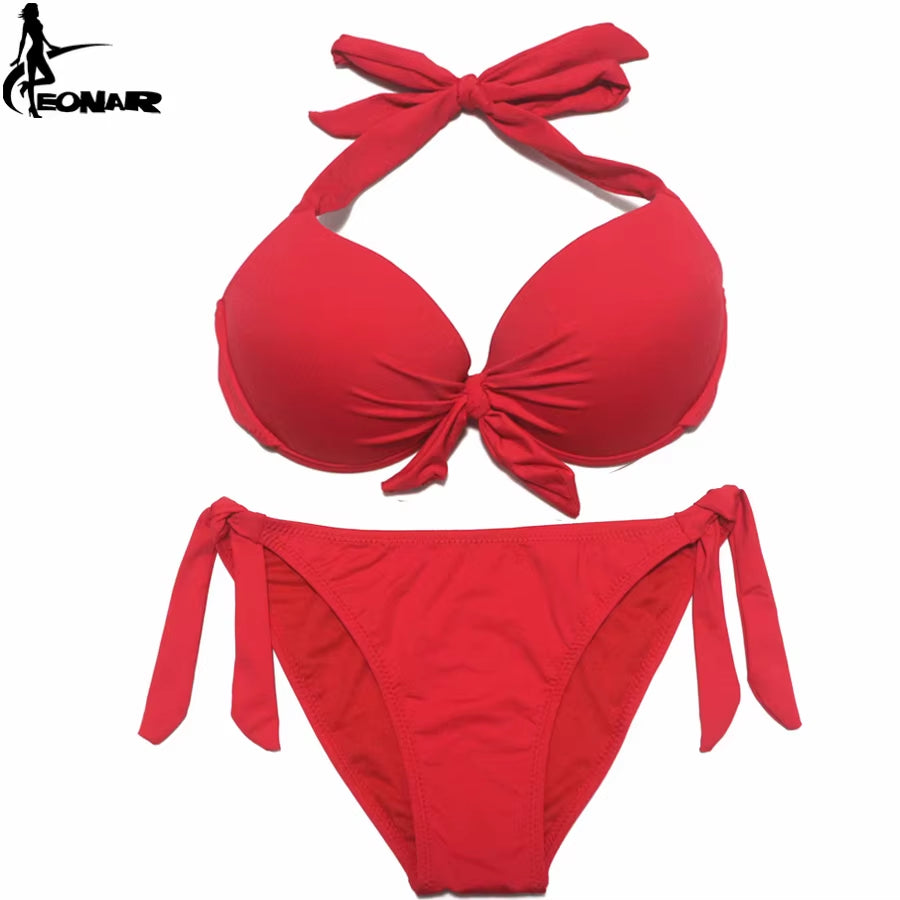 Bikini Push Up para Mujer de Color Sólido | Traje de Baño de Dos Piezas con Top Halter y Braga Ajustable