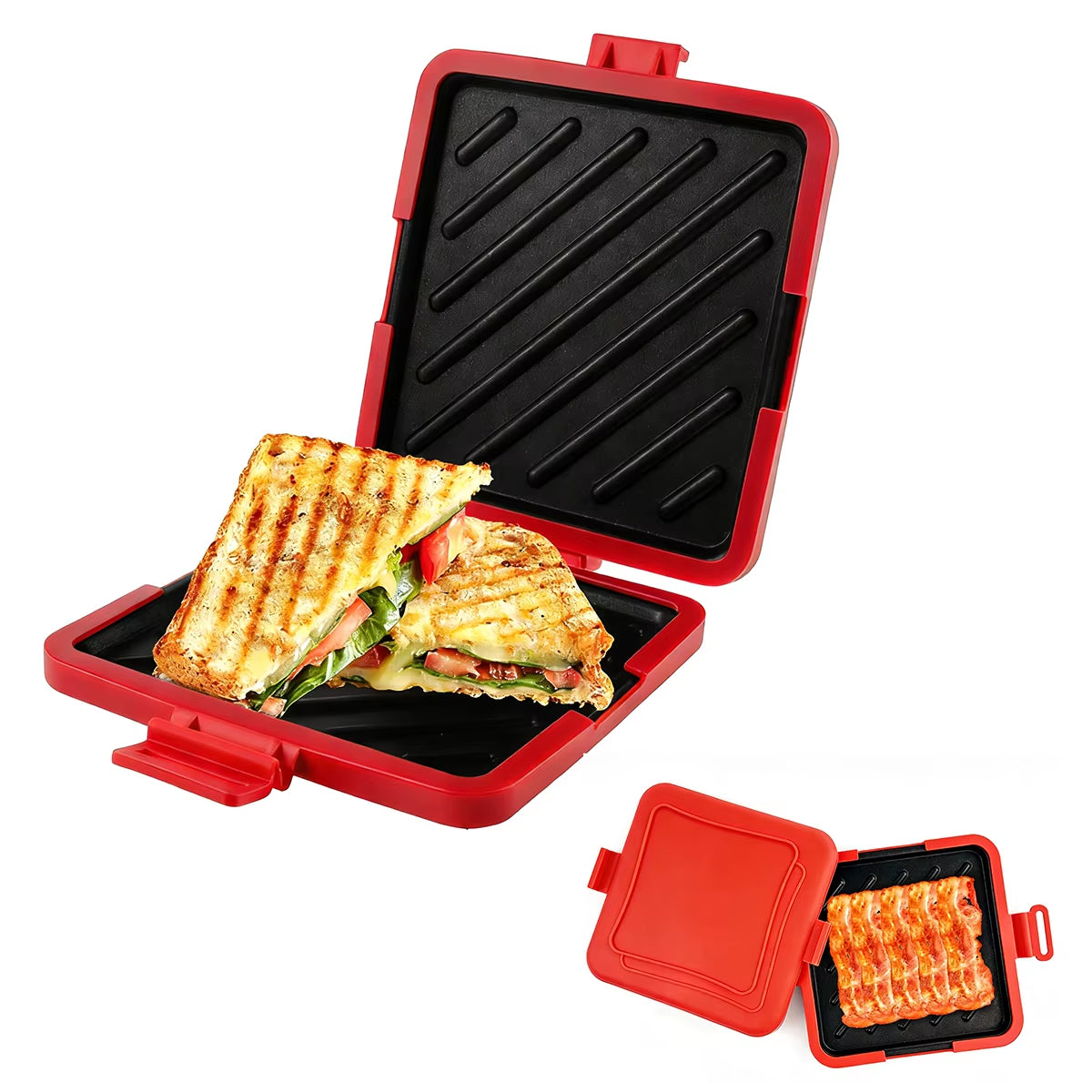 Microwave Toastie Maker with Removable Non-Stick Plates Quick Cooking and Easy Cleaning Silicone Microwaveable Cookware