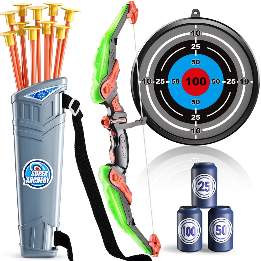 Kids Bow and Arrow Set, LED Light up Archery Toys Set for Kids Ages 4-8 8-12, with 10 Suction Cup Arrows, Target & Quiver, Boys