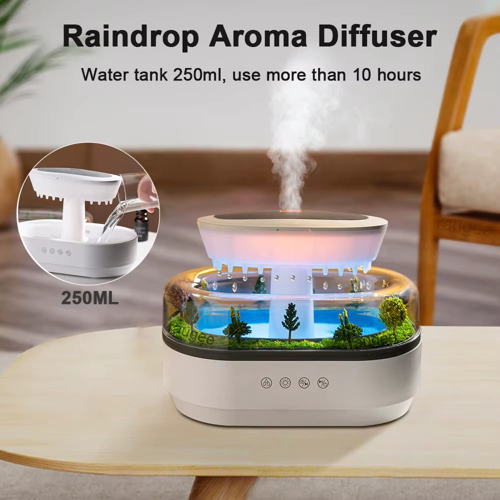 Humidificador Difusor de Aromas Efecto Gota de Lluvia con Luz LED y Ruido Blanco | Difusor Ultrasónico de Aceites Esenciales para Hogar