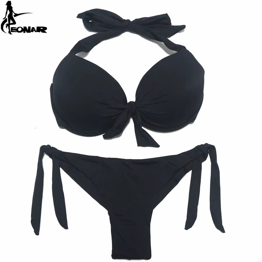 Bikini Push Up para Mujer de Color Sólido | Traje de Baño de Dos Piezas con Top Halter y Braga Ajustable