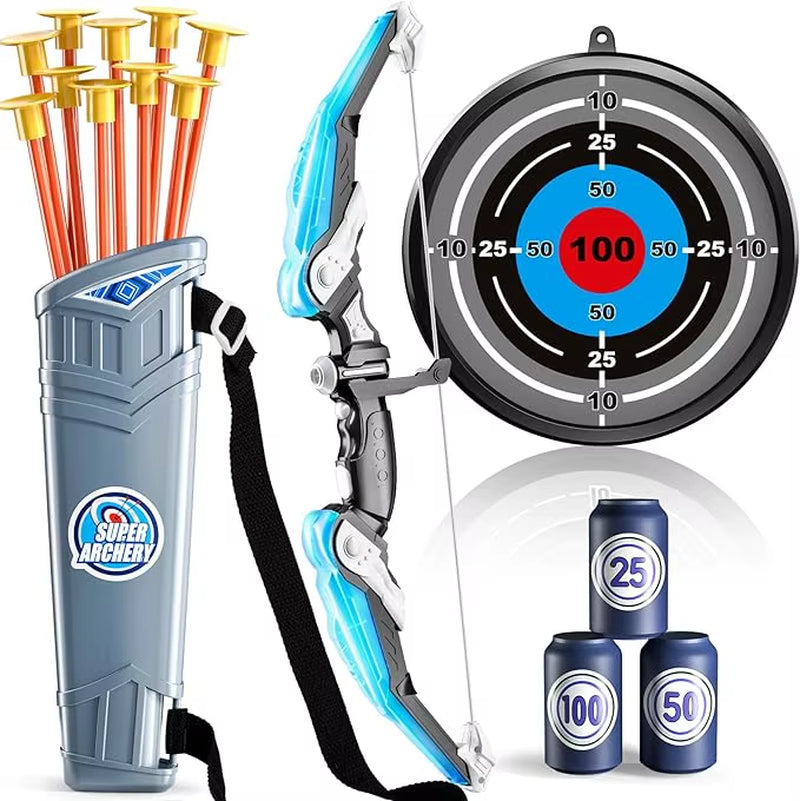 Kids Bow and Arrow Set, LED Light up Archery Toys Set for Kids Ages 4-8 8-12, with 10 Suction Cup Arrows, Target & Quiver, Boys