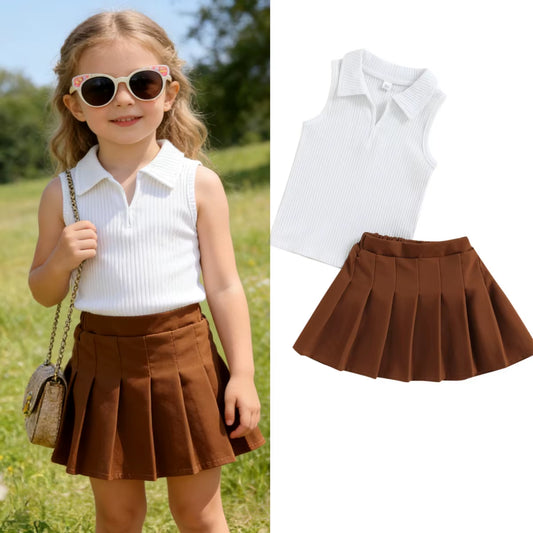 Conjunto Infantil para Niña con Falda Plisada y Top Sin Mangas