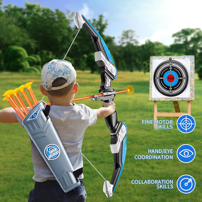 Kids Bow and Arrow Set, LED Light up Archery Toys Set for Kids Ages 4-8 8-12, with 10 Suction Cup Arrows, Target & Quiver, Boys