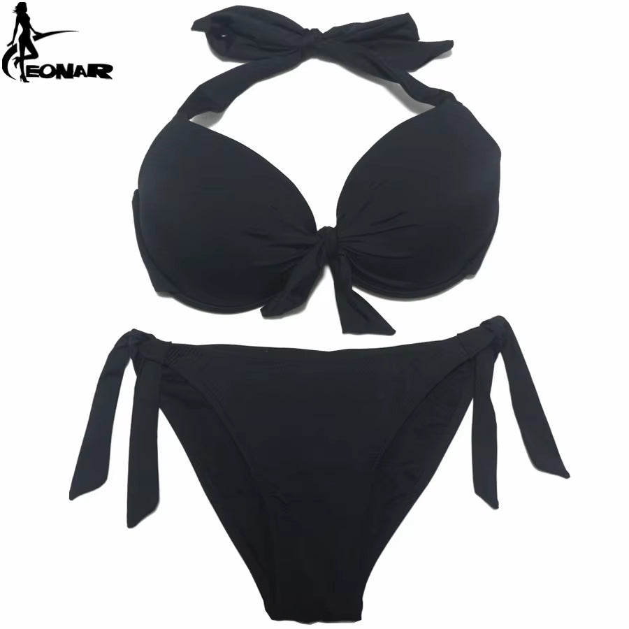Bikini Push Up para Mujer de Color Sólido | Traje de Baño de Dos Piezas con Top Halter y Braga Ajustable